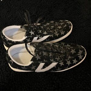 Tretorn Black and Silver Star Sneakers